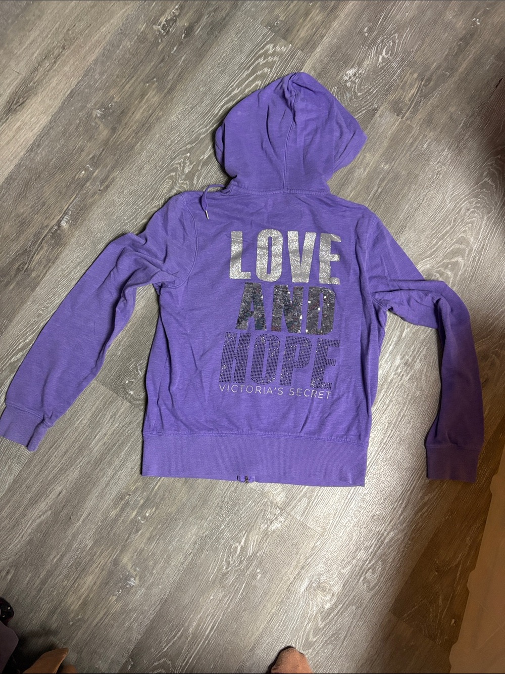 Victoria's Secret Purple woman’s  Hoodie with Glitter "LOVE And HOPE"
